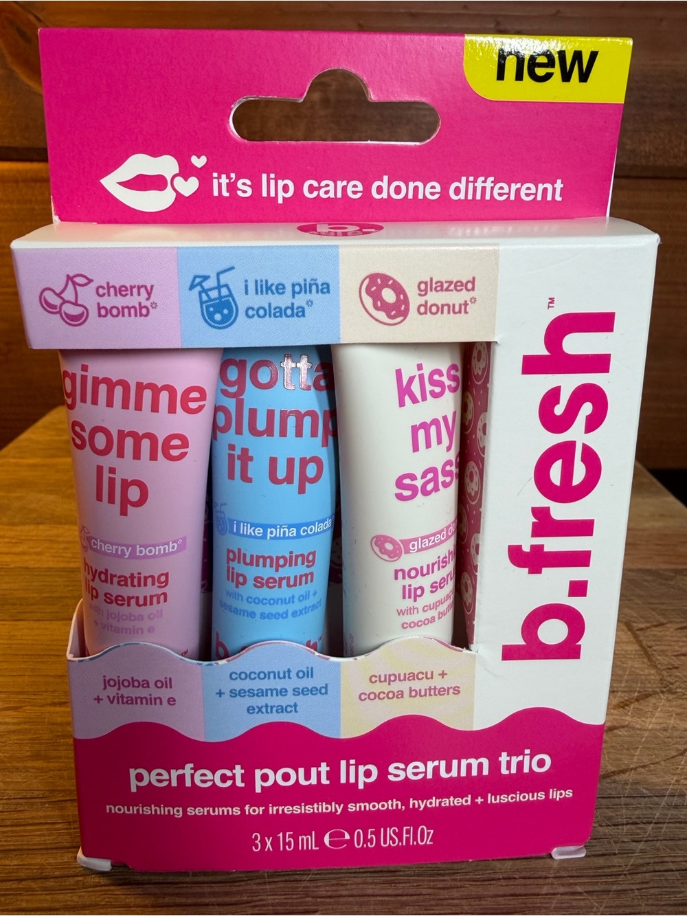 B Fresh Perfect Pout Lip Serum Trio + New  Pink Plush Bow Makeup Apply Headband